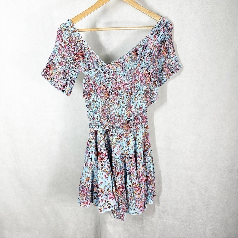 Poupette St Barth Soledad Off Shoulder Mini Dress Size Large Sky Blue Murrina